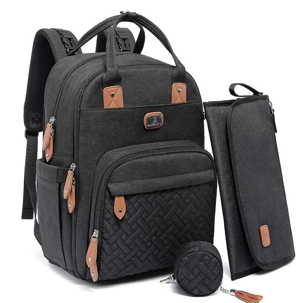 Diaper Bag Backpack With Changing Pad & Pacifier Case
